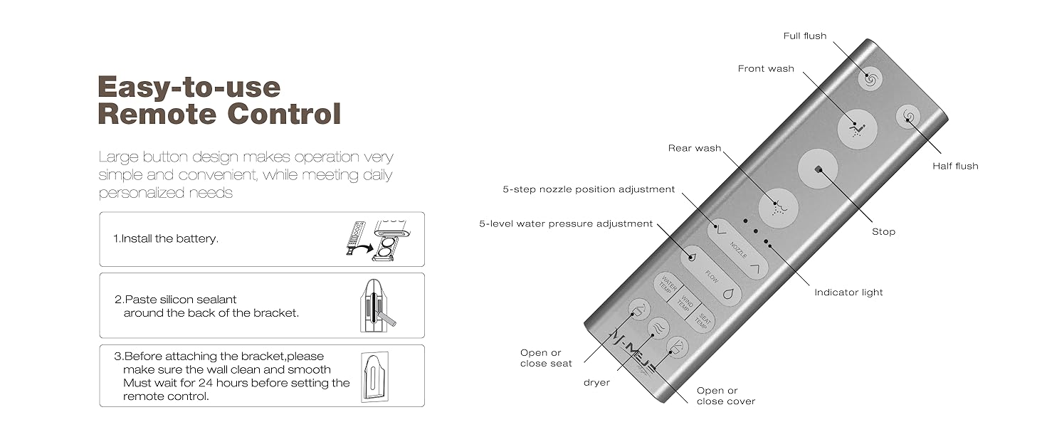 Elongated Smart Toilet Bidet with Remote Control