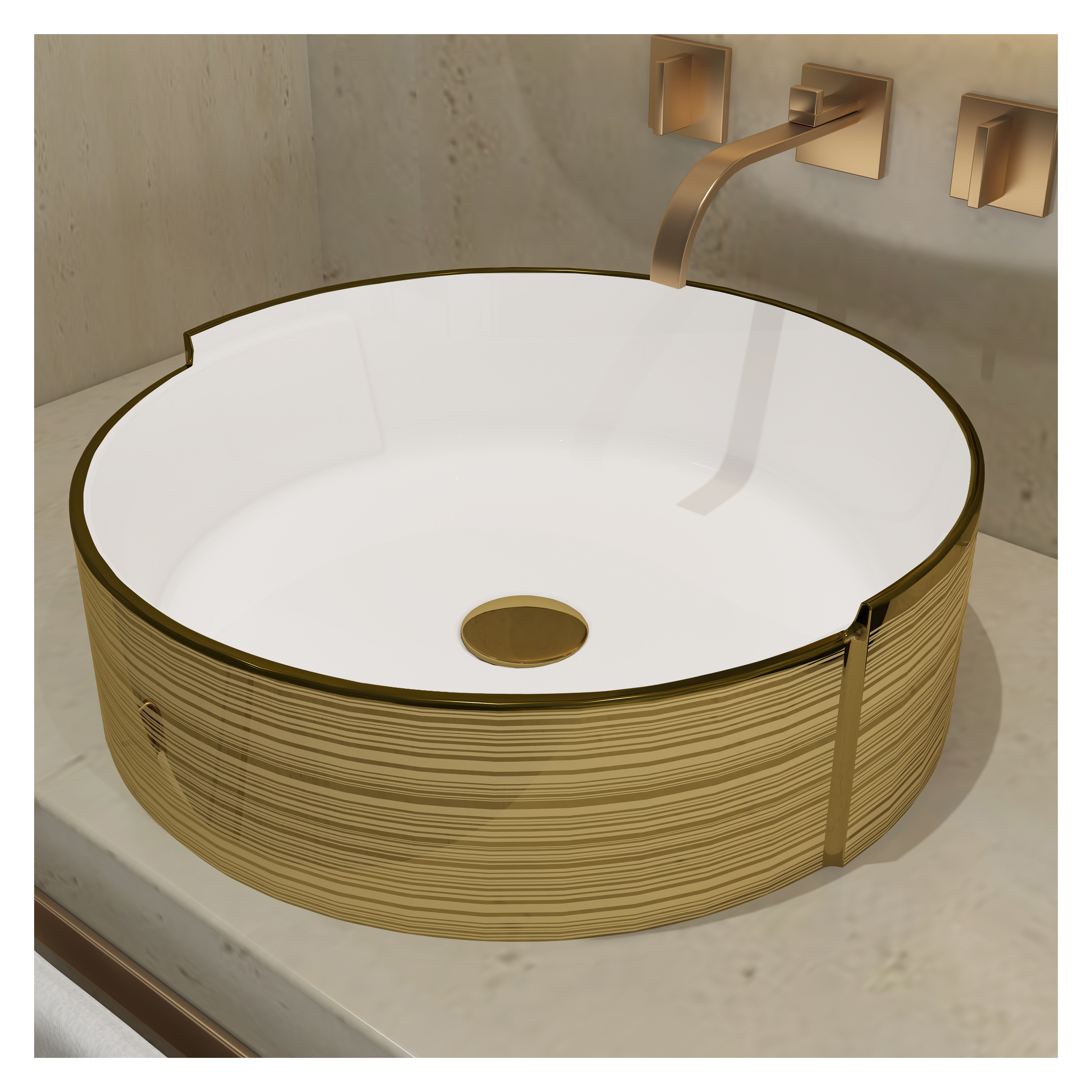 MEJE 16. 75''  Gold Stripes Round Art Basin,  Bathroom Vessel Sink