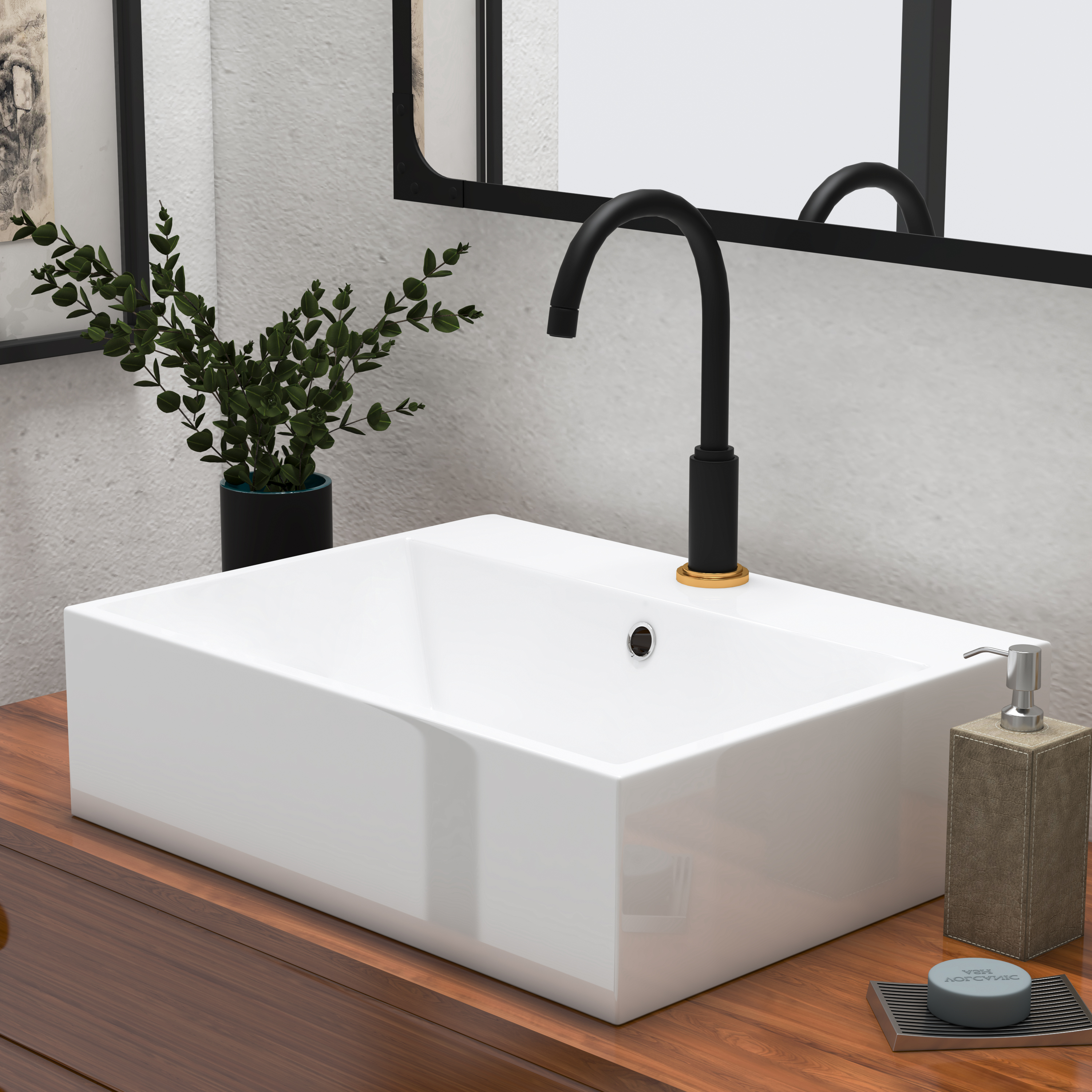 MEJE  White Bathroom Vessel Sink، Rectangular Above Counter Sink