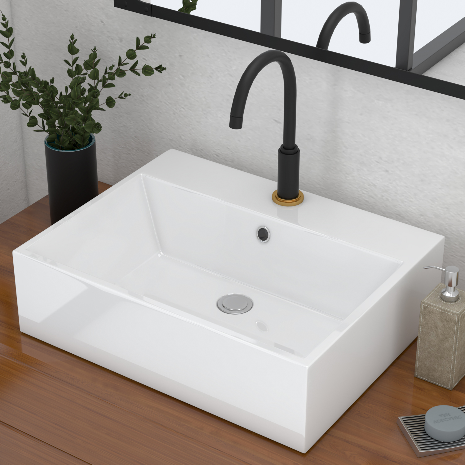 MEJE  White Bathroom Vessel Sink, Rectangular Above Counter Sink