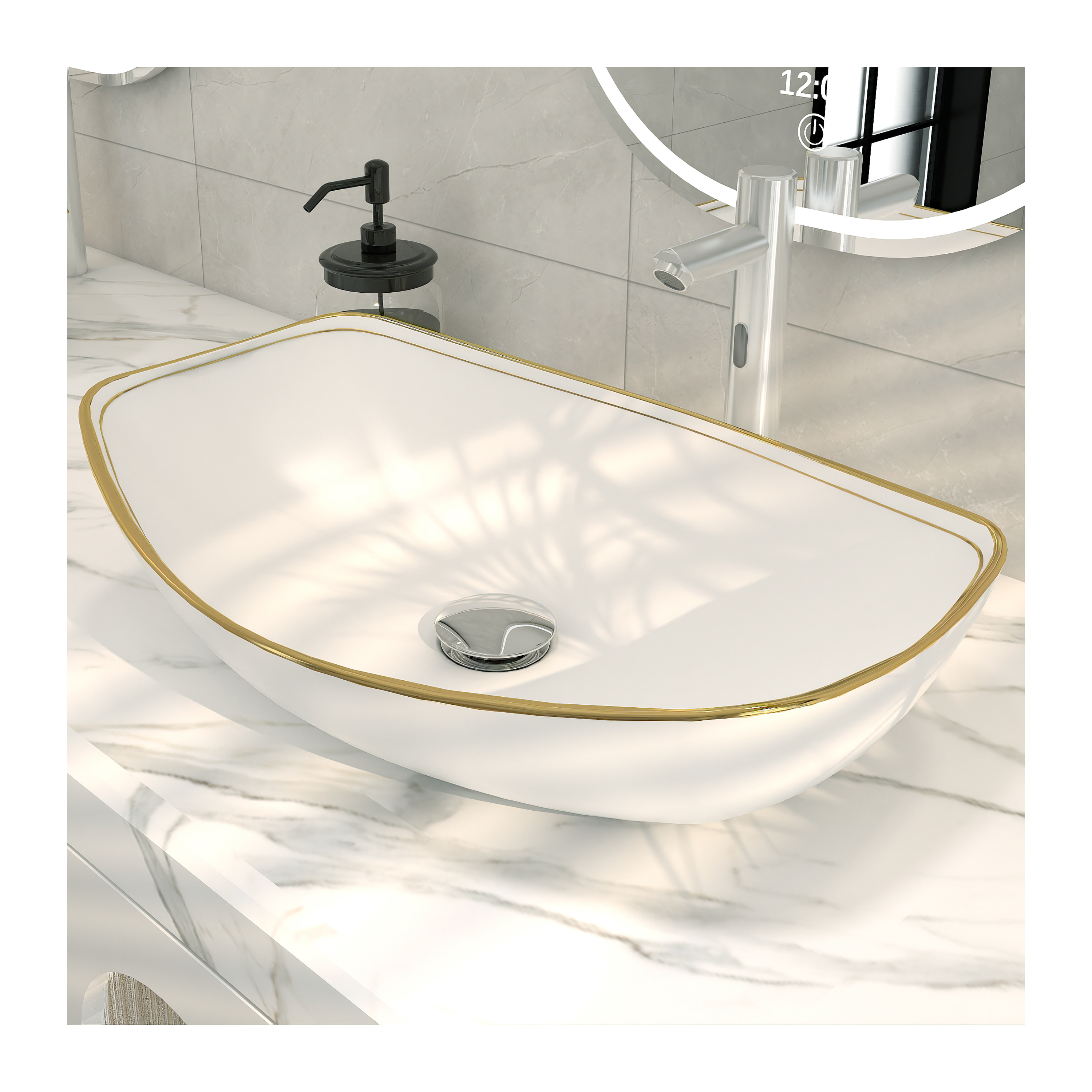 MEJE 22X16 "vaso Oval de borde dorado de lujo,  encima del lavabo