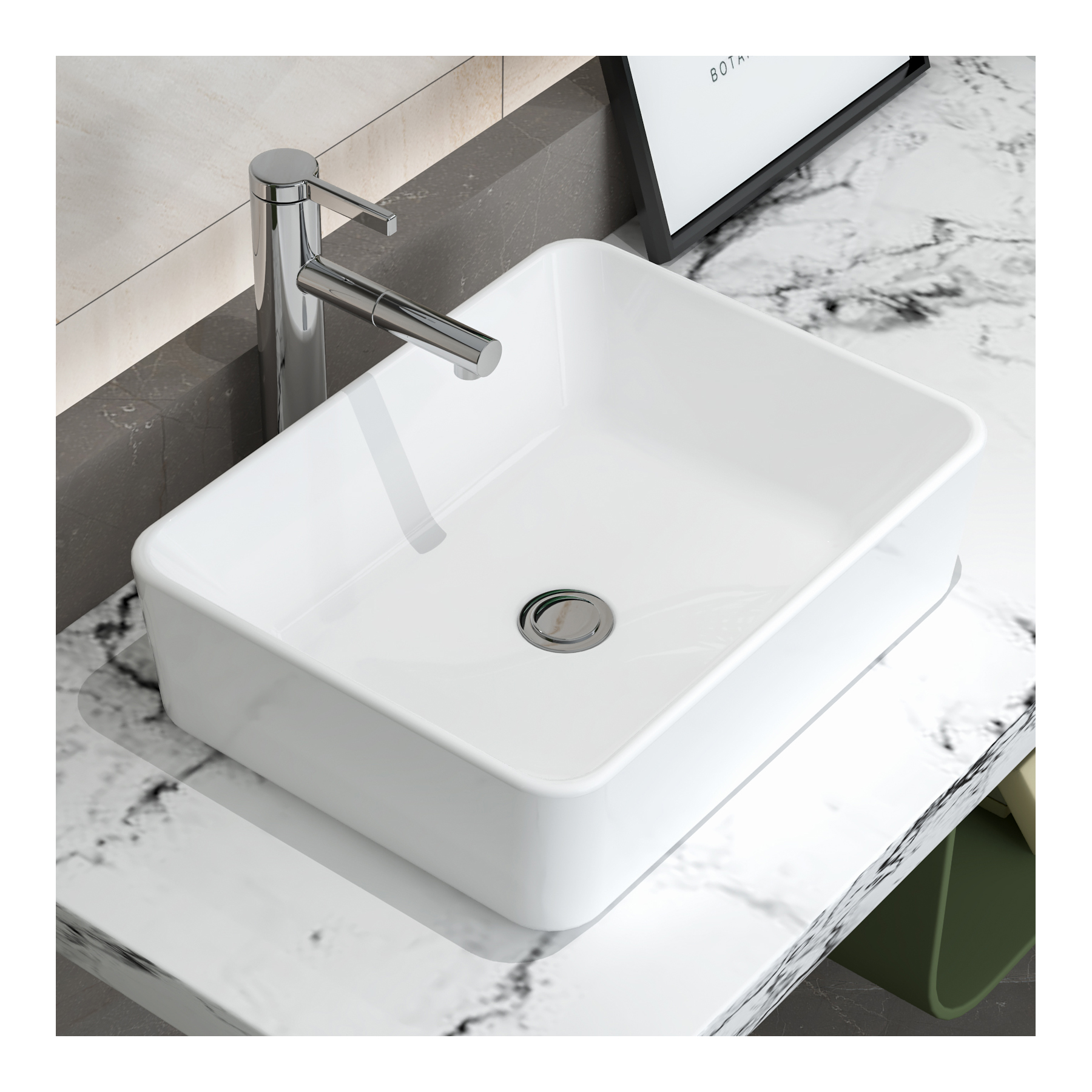 MEJE 19x15-Inch Bathroom Vessel Sink,White Rectangle Above Counter 