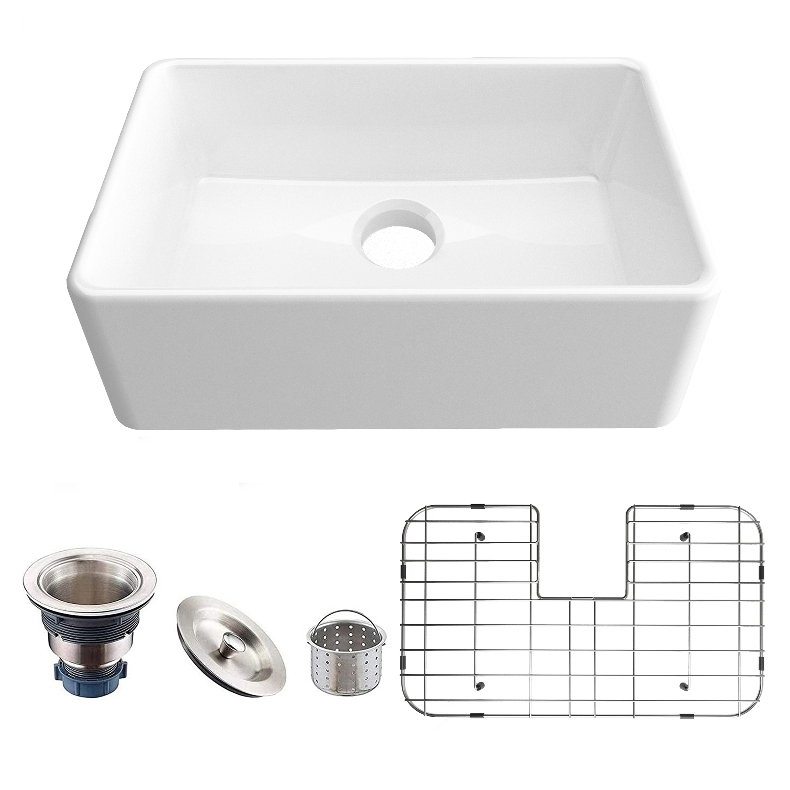 MEJE 24 inch Small Farmhouse Ceramic Kitchen Sink, Laundry,White