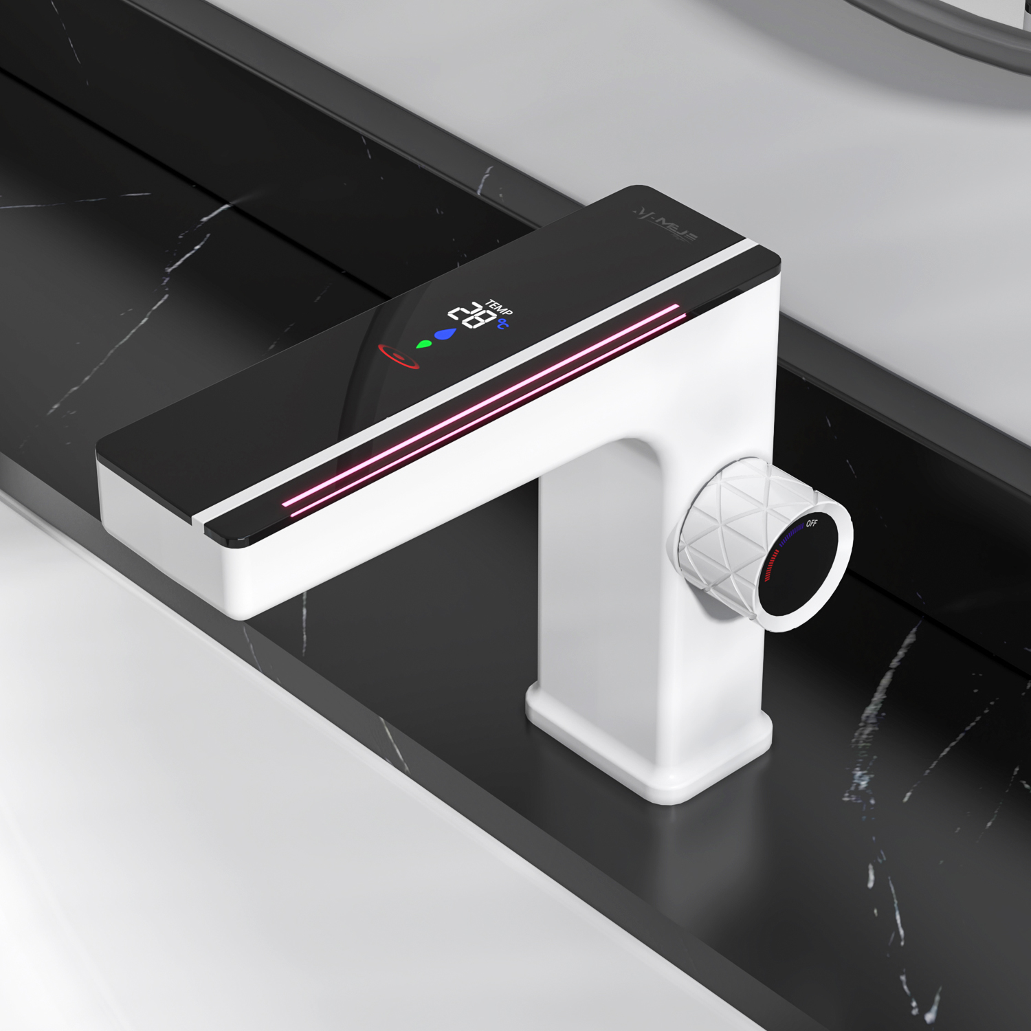 MEJE Bathroom Faucet, LED Temperature ,Brass Lavatory Sink Faucet