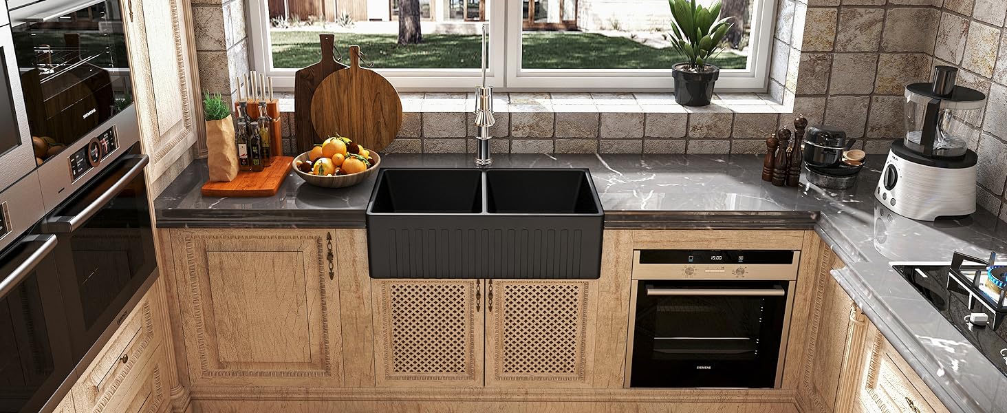 33 inche Black Farmhouse Kitchen Sink 