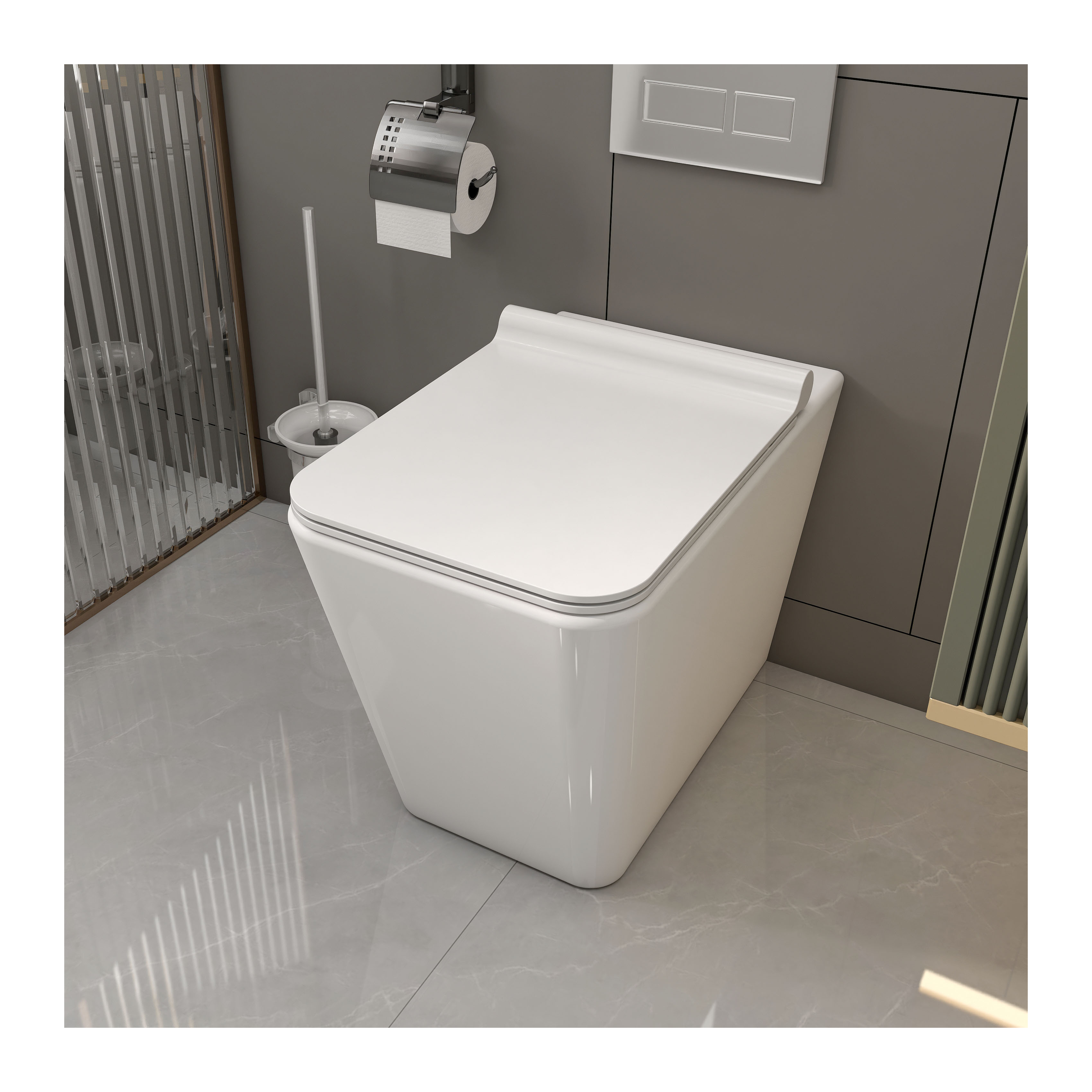 MEJE Back to Wall Toilet, Square Elongated One-Piece Toilet,Glossy White