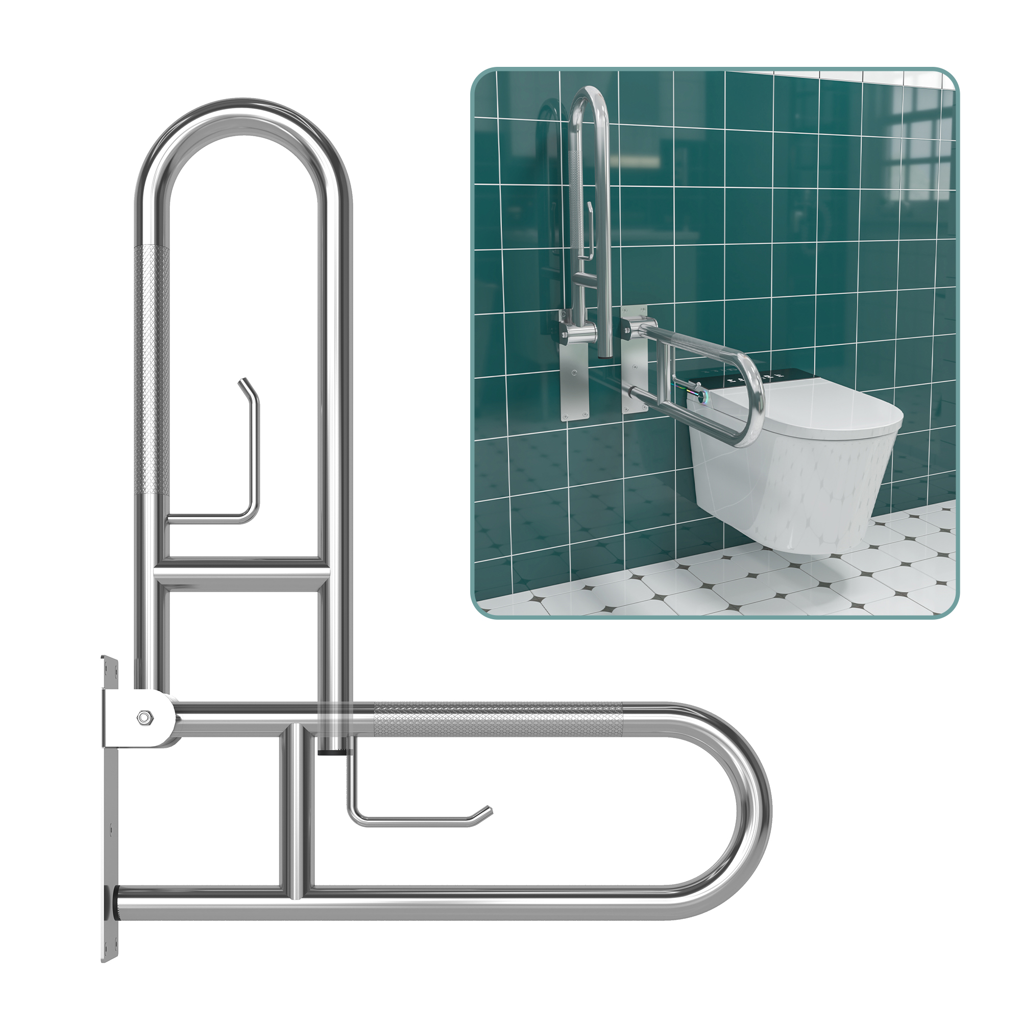 MEJE 24 Inch Toilet Safety Rails,Stainless Steel U Shaped Anti-Slip Support Rail