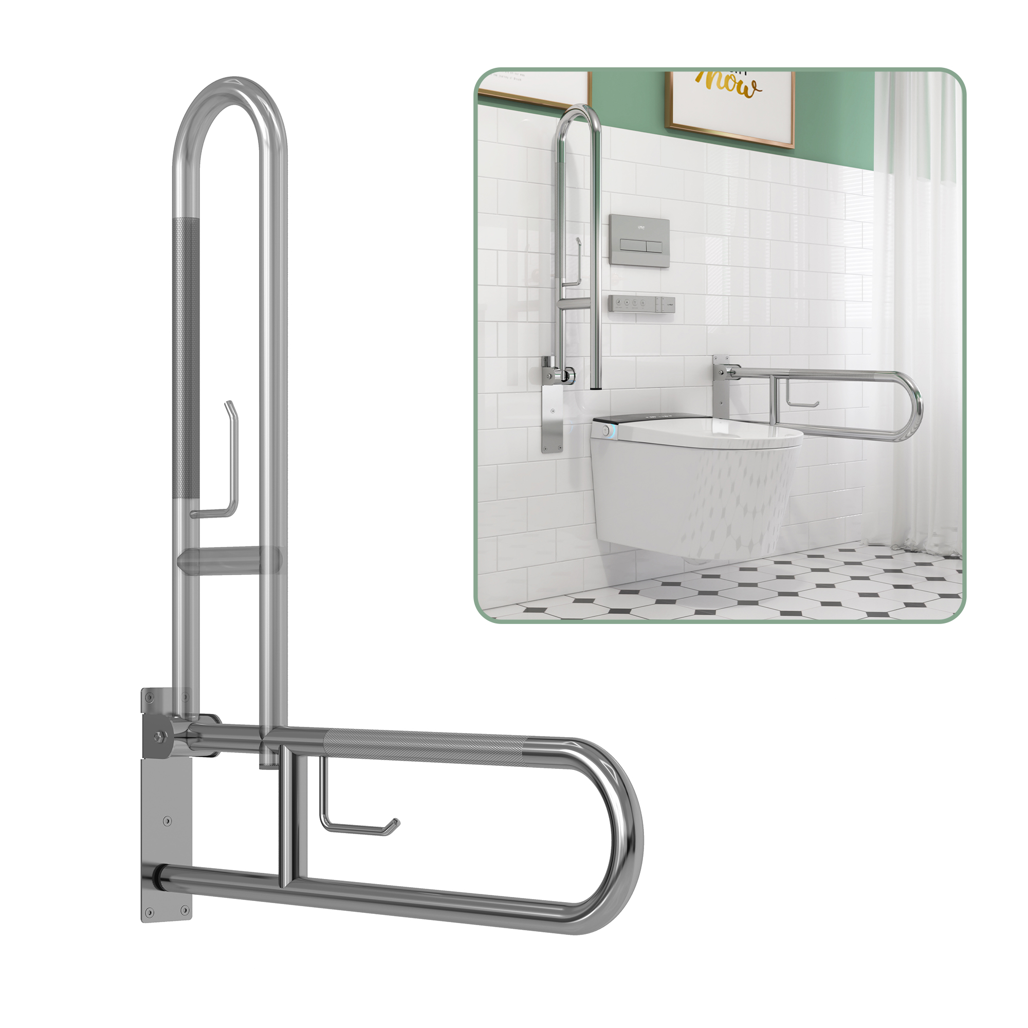 MEJE 31.5''Toilet Grab Bar ,Stainless Steel U Shaped Anti-Slip Support Rail