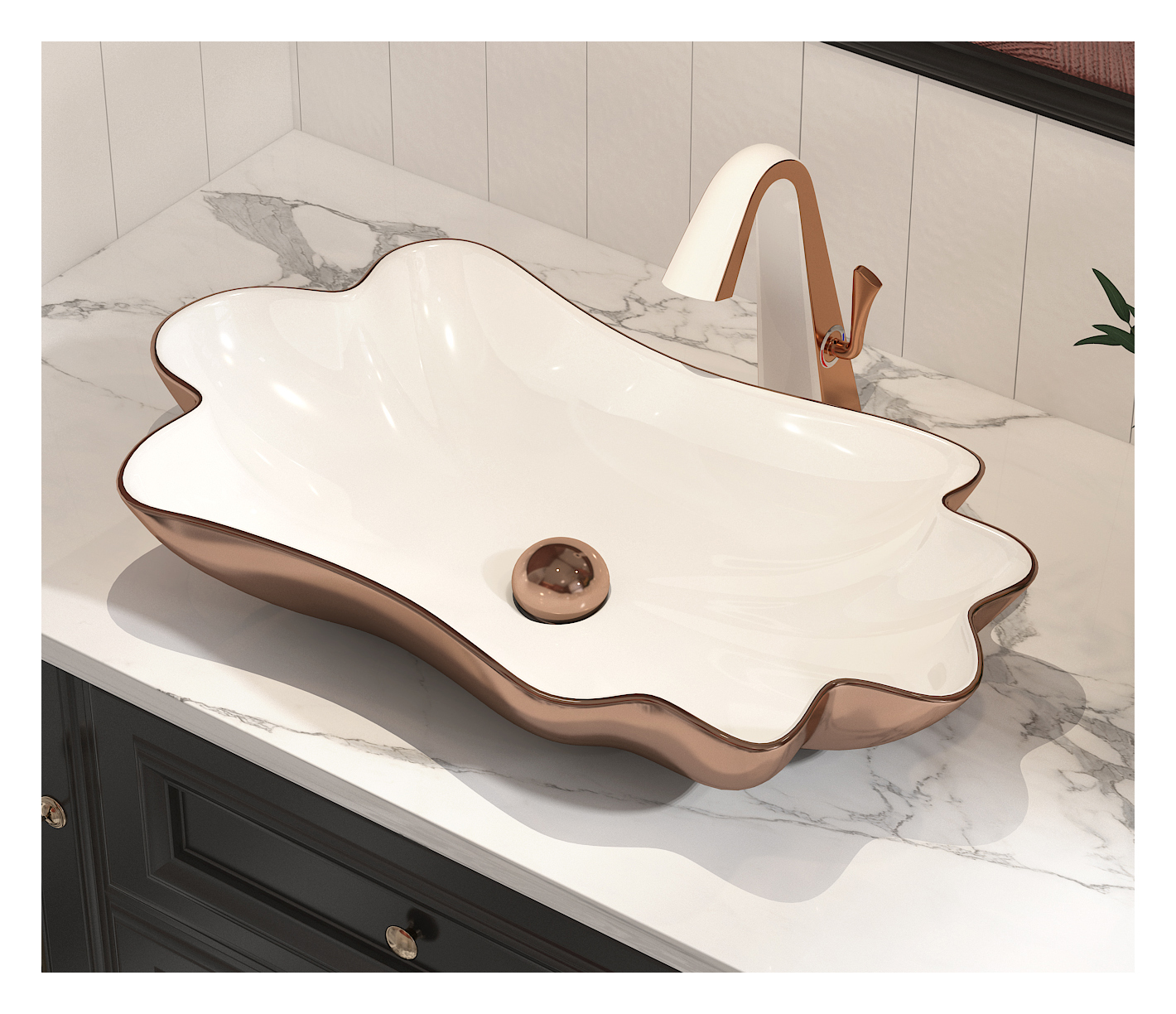 MEJE 24''  Lotus Leaf Flower Shape Bathroom Vessel Sink, Rose Gold