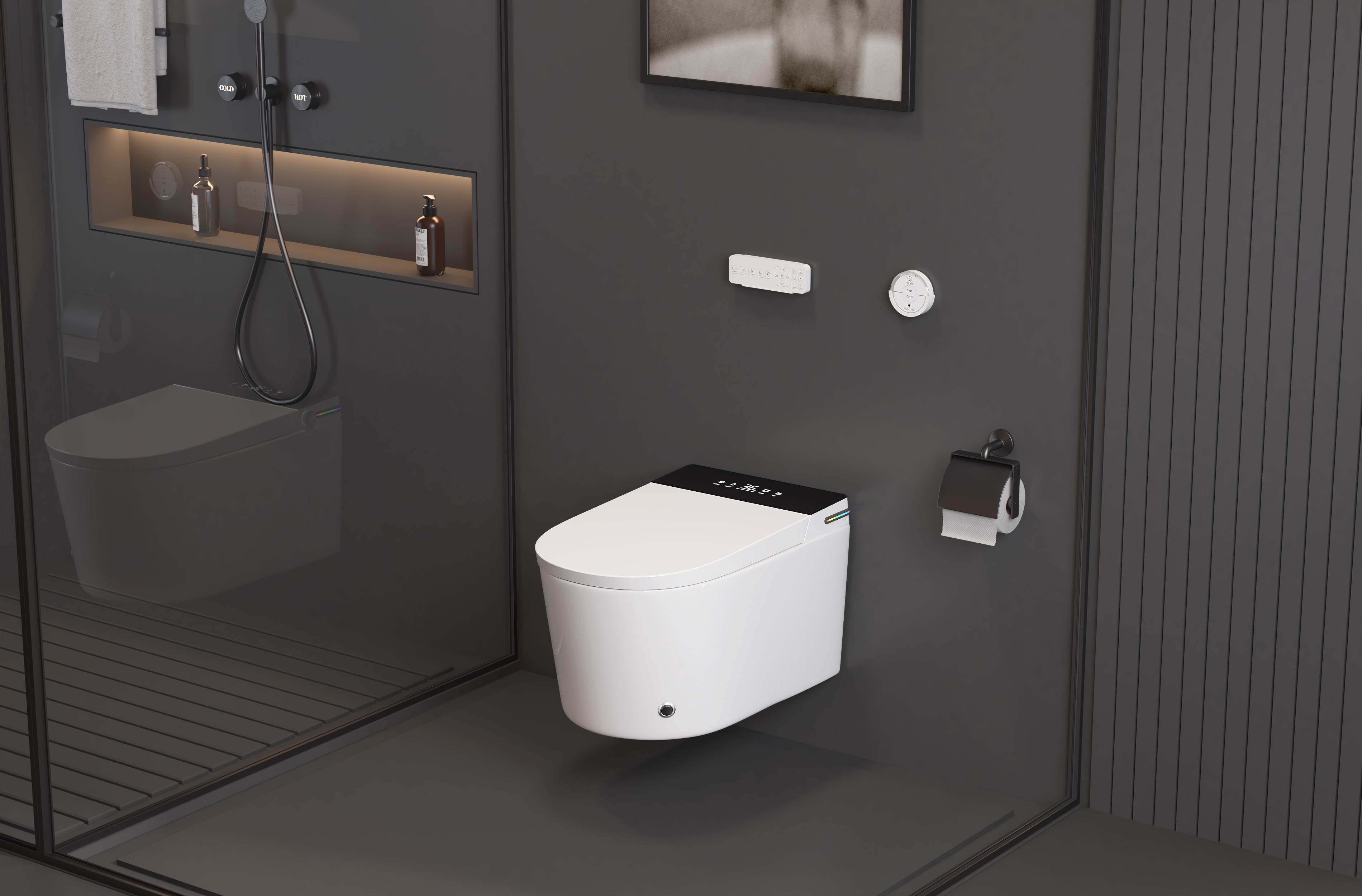 MEJE #G830E - Intelligent Wall-Hung Toilet, Auto Flush, White