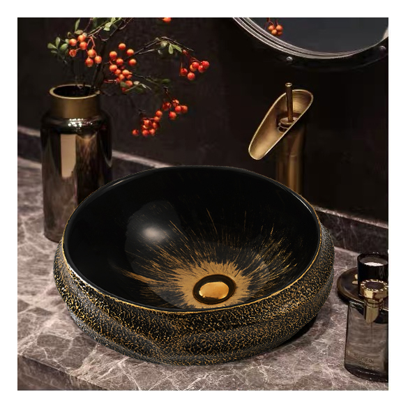 MEJE 18 Inch Oval Bathroom Vessel Sink،  Antique Pattern Design