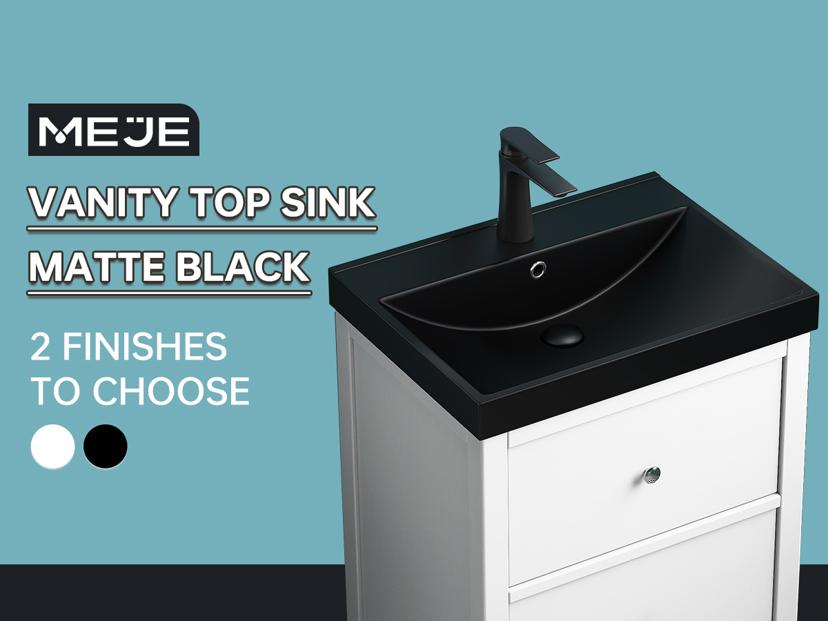 MEJE 24x18 Inch Drop in Rectanglar Vanity Top Sink Only, Matte Black