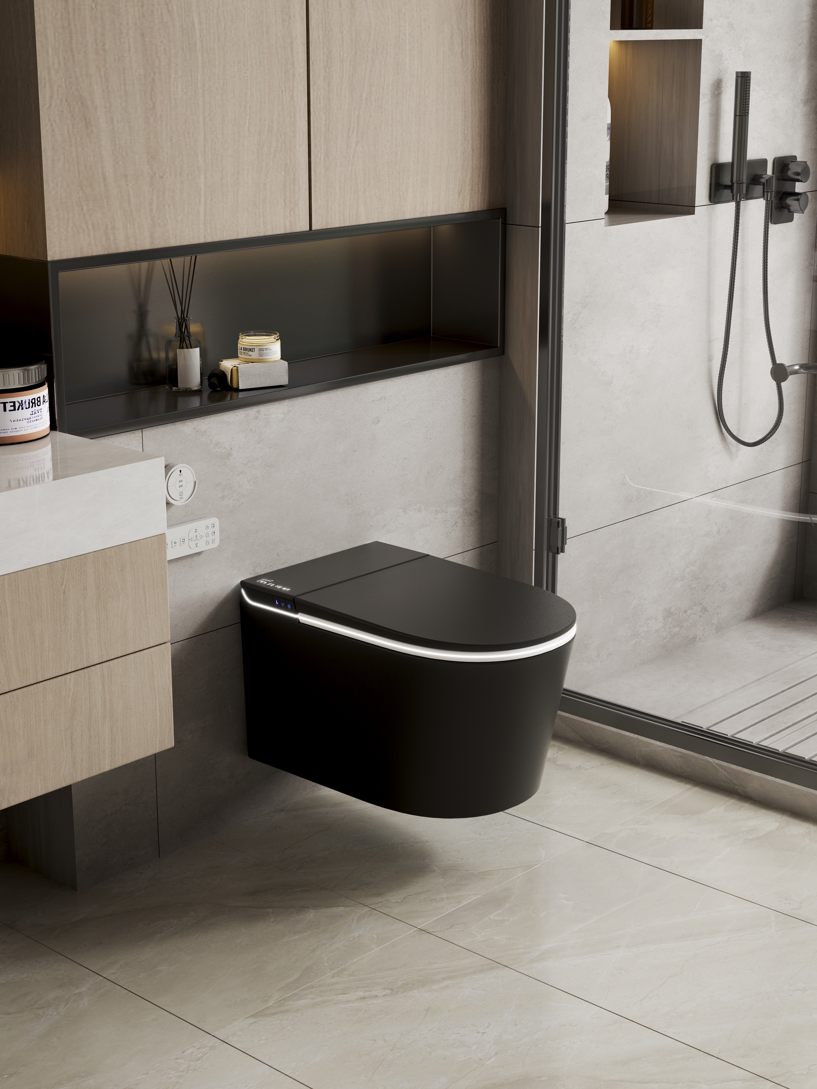 MEJE 837G Wall Hung Toilet with Bidet Combo, Build In Water Tank