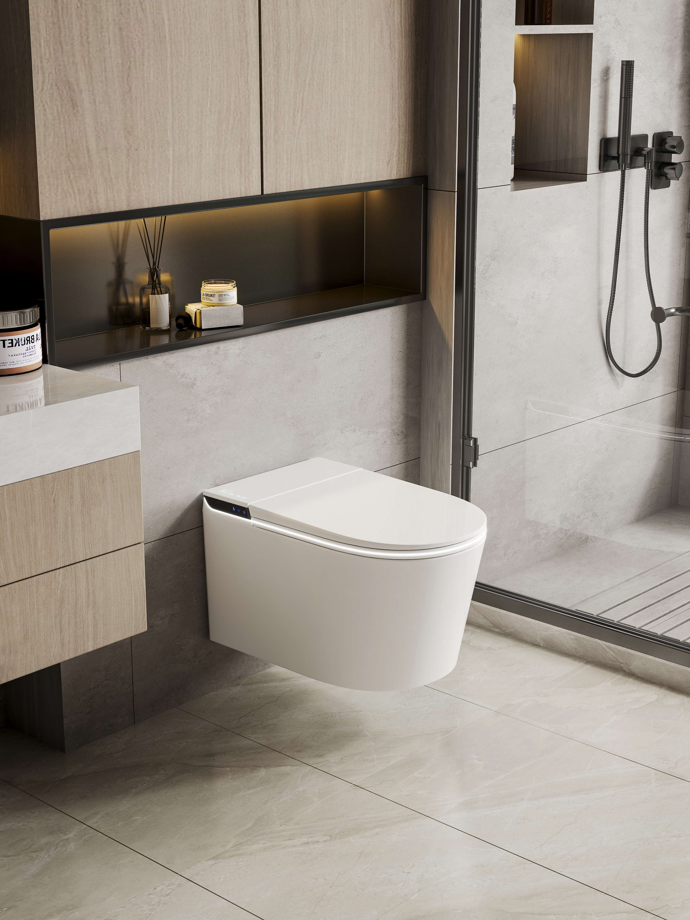 MEJE 837G Wall Hung Toilet with Bidet Combo, Build In Water Tank