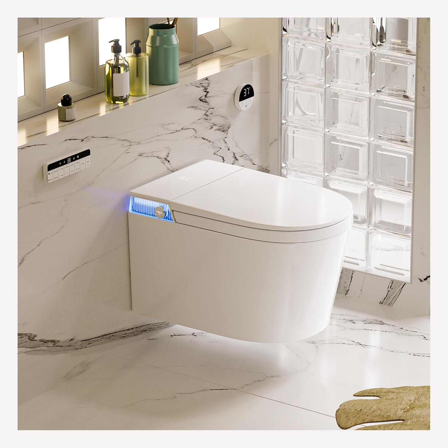 MEJE #G838 Elegnet Wall Hung Smart Toilet Combo, Elongated Smart toilet, White